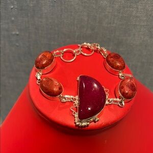 Striking Red and Silver Gemstone Bracelet